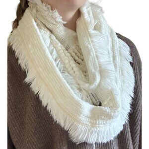 Ivory cream women's gold thread fringe infinity scarf